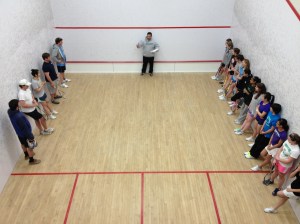 Introductions at 2013 Concord Academy Girls Varsity Squash vs. Faculty-Staff Team. Photo credit: Ben Stumpf